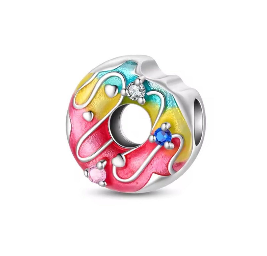 Sterling Silver Sparkling Donut Charm - Enchanting Charms