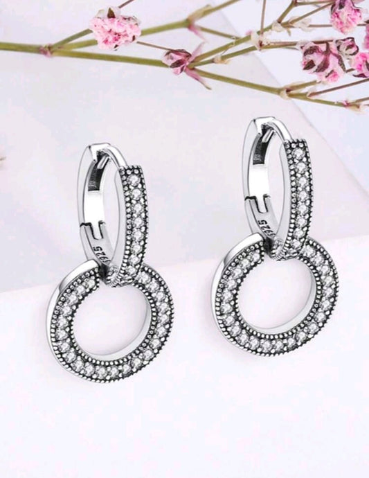 Sterling Silver Sparkling Double Hoop Earrings - Enchanting Charms