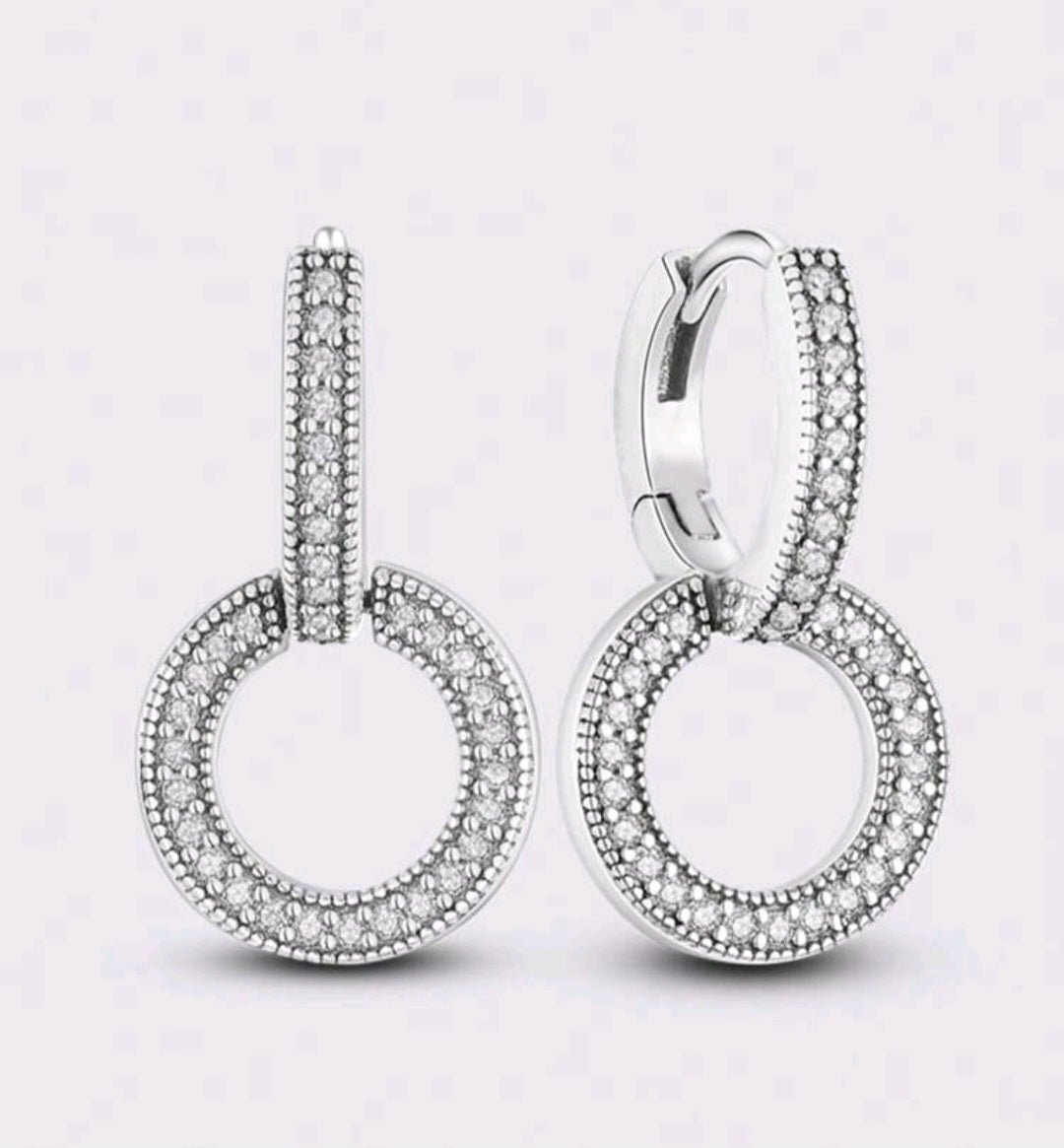 Sterling Silver Sparkling Double Hoop Earrings - Enchanting Charms
