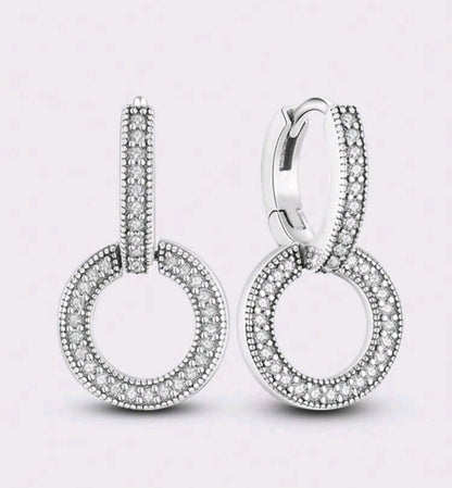 Sterling Silver Sparkling Double Hoop Earrings - Enchanting Charms