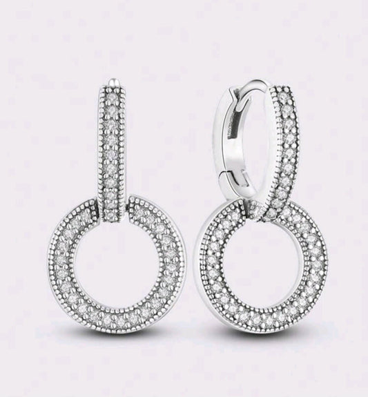 Sterling Silver Sparkling Double Hoop Earrings - Enchanting Charms
