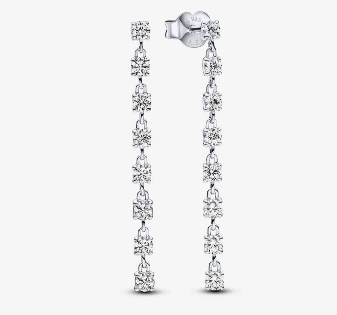 Sterling Silver Sparkling Eight Stones Drop Earrings - Enchanting Charms