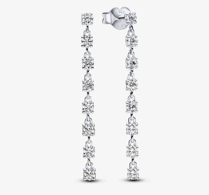 Sterling Silver Sparkling Eight Stones Drop Earrings - Enchanting Charms
