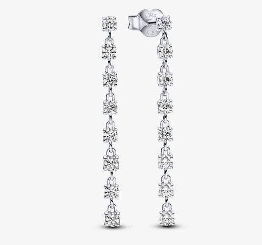 Sterling Silver Sparkling Eight Stones Drop Earrings - Enchanting Charms