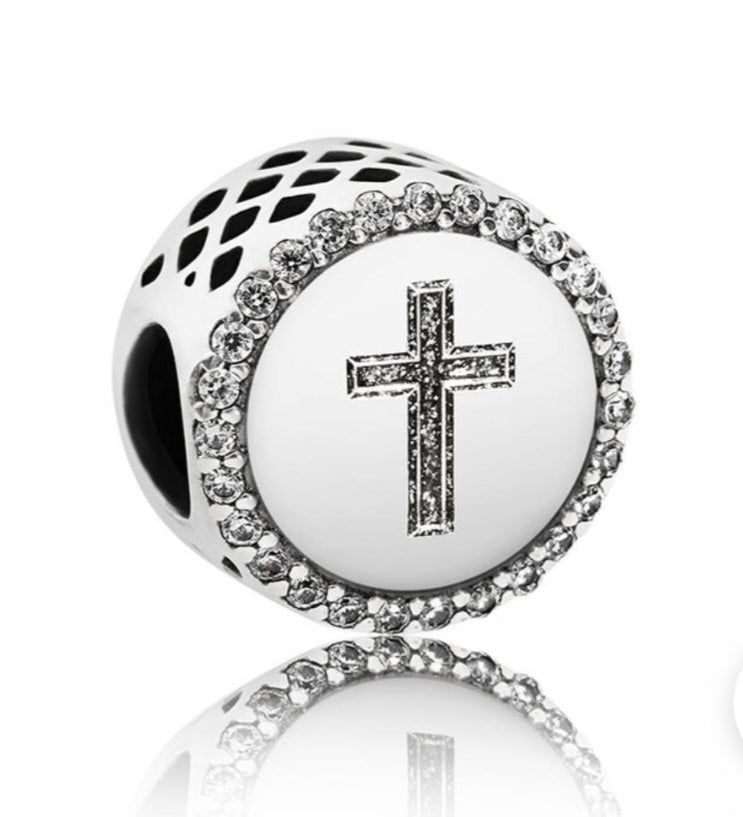 Sterling Silver Sparkling Faith Cross Charm - Enchanting Charms