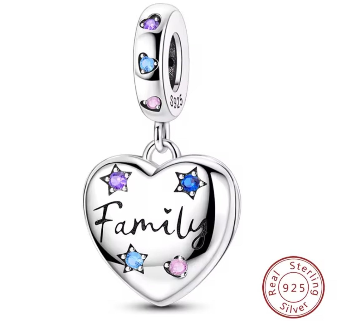 Sterling Silver Sparkling Family Heart Openable Heart Charm - Enchanting Charms