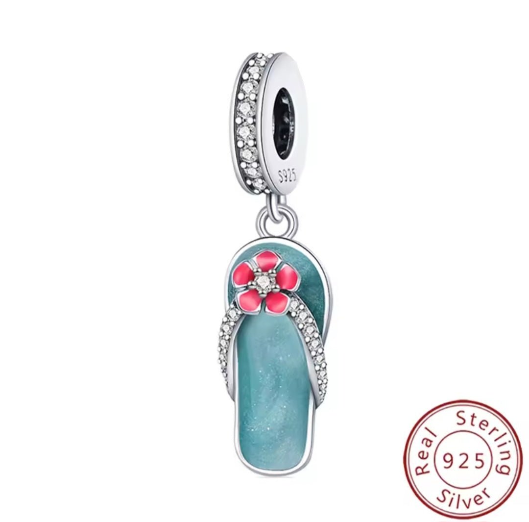 Sterling Silver Sparkling Flip Flop Charm - Enchanting Charms