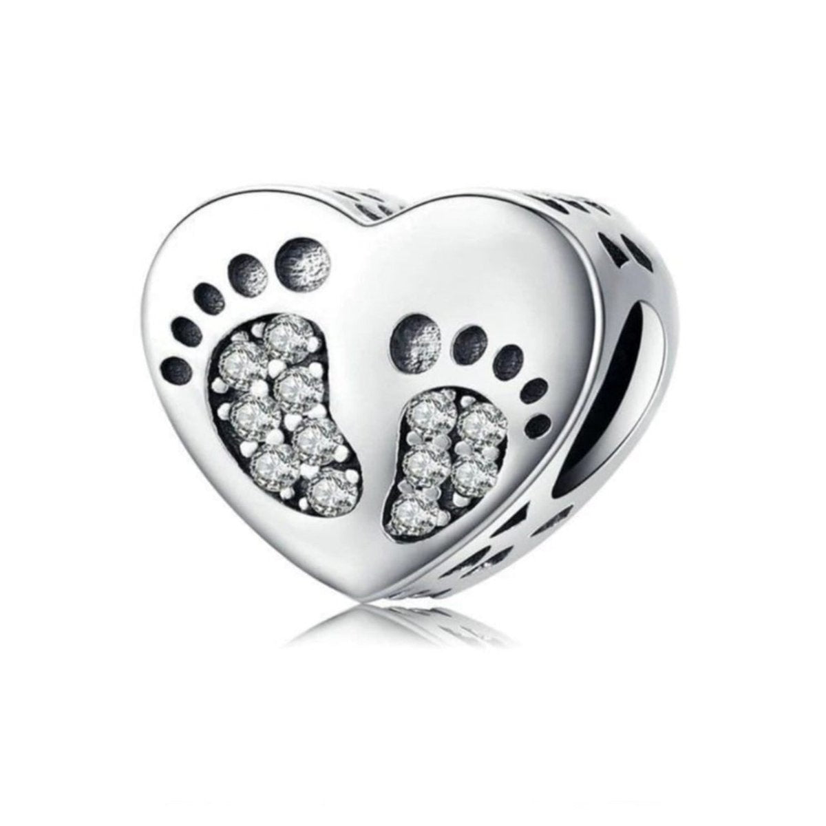 Sterling Silver Sparkling Footprints Heart Charm - Enchanting Charms