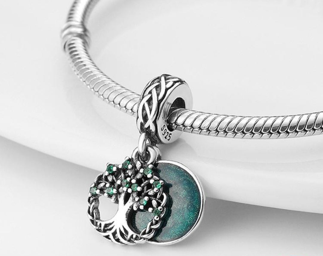 Sterling Silver Sparkling Green Family Tree Charm - Enchanting Charms