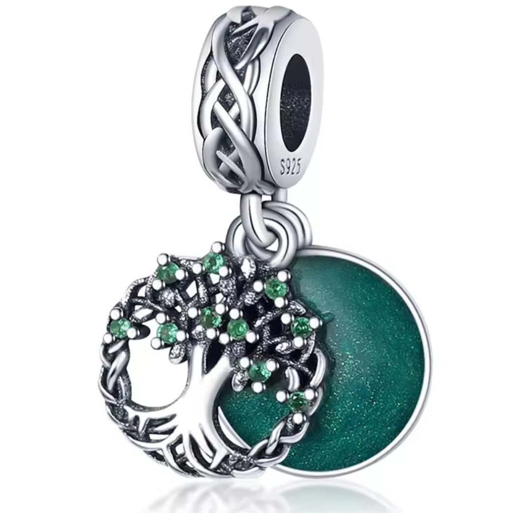 Sterling Silver Sparkling Green Family Tree Charm - Enchanting Charms