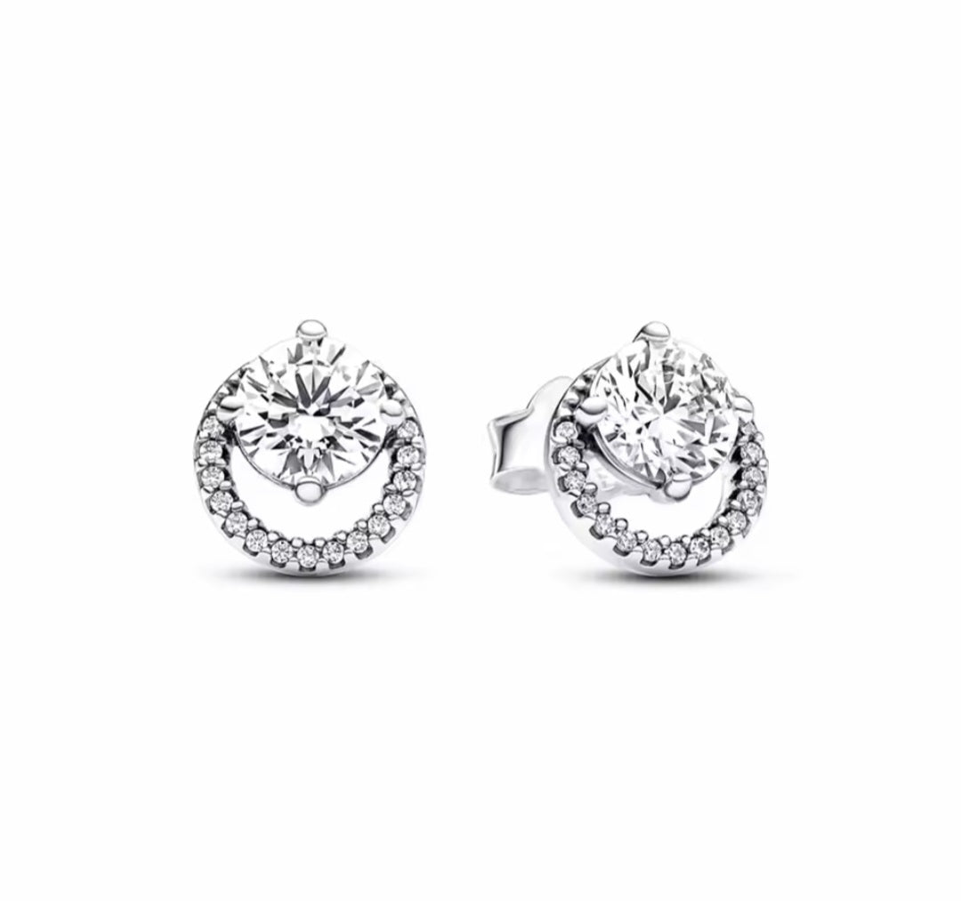Sterling Silver Sparkling Halo Stud Earrings - Enchanting Charms