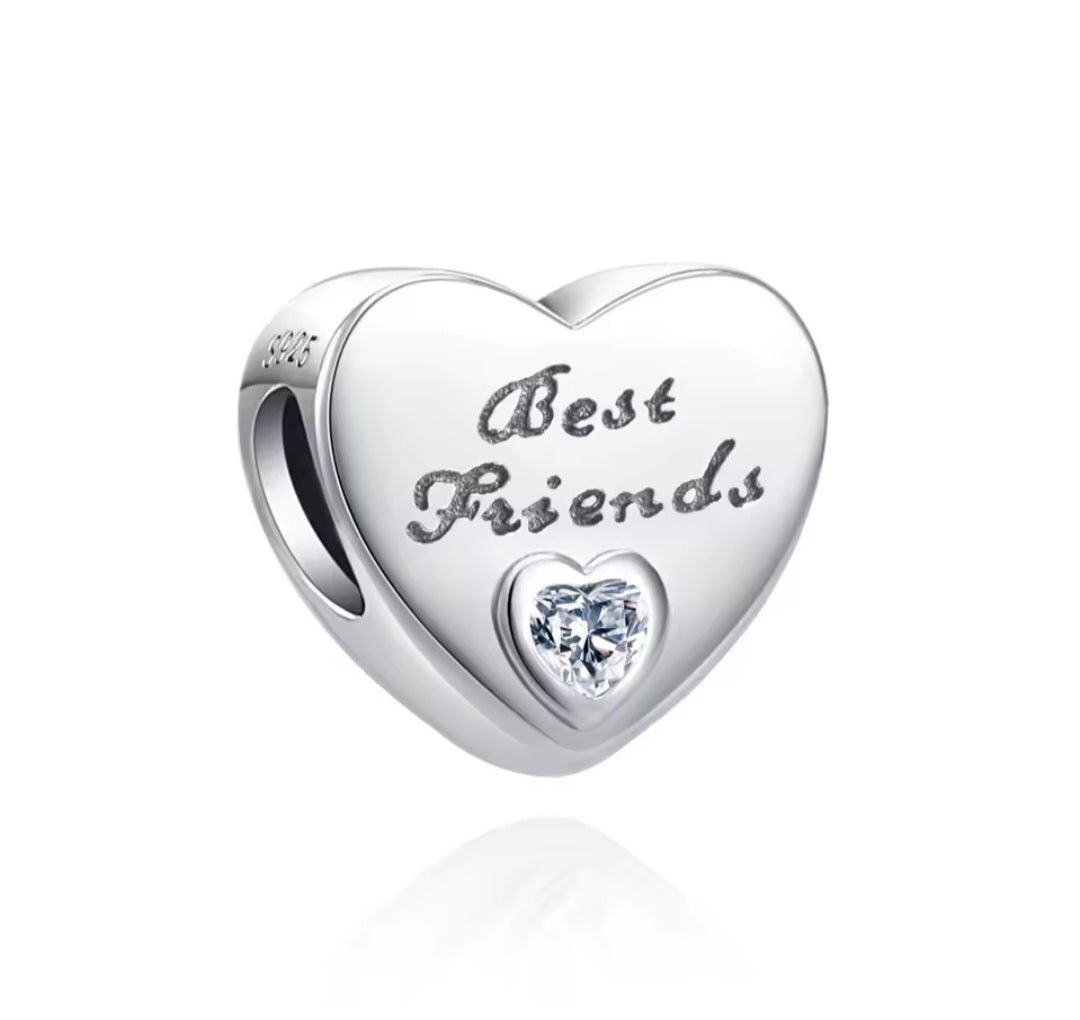 Sterling Silver Sparkling Heart Best Friends Charm - Enchanting Charms
