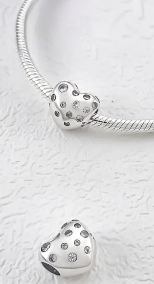 Sterling Silver Sparkling Heart Charm - Enchanting Charms