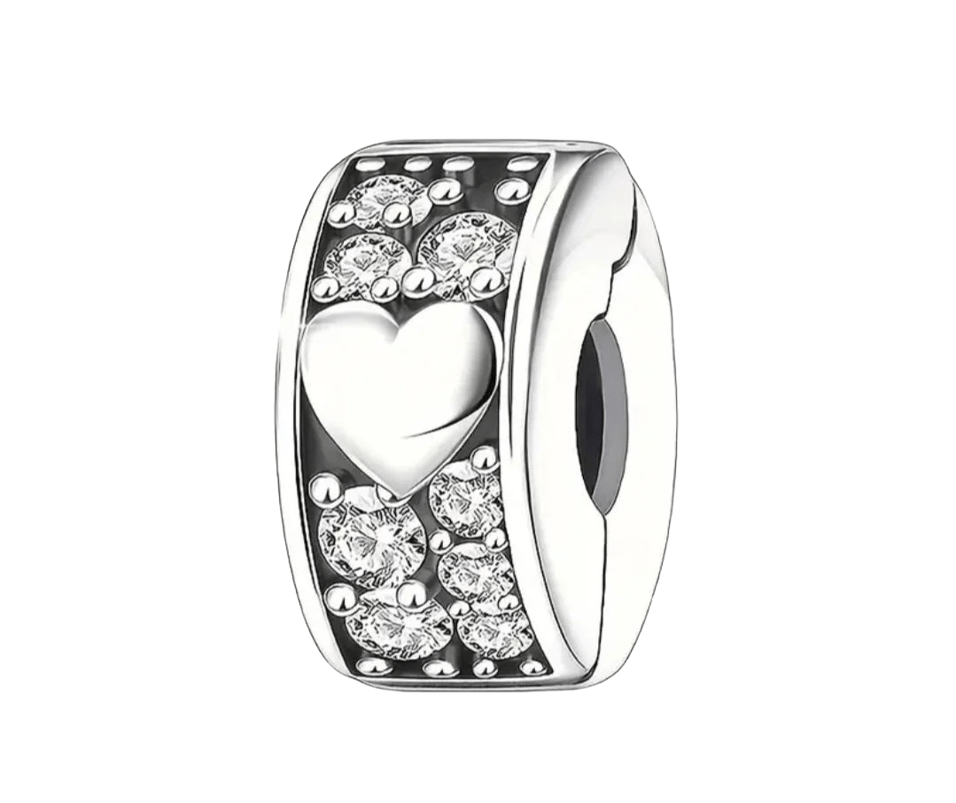 Sterling Silver Sparkling Heart Clip Stopper Charm - Enchanting Charms