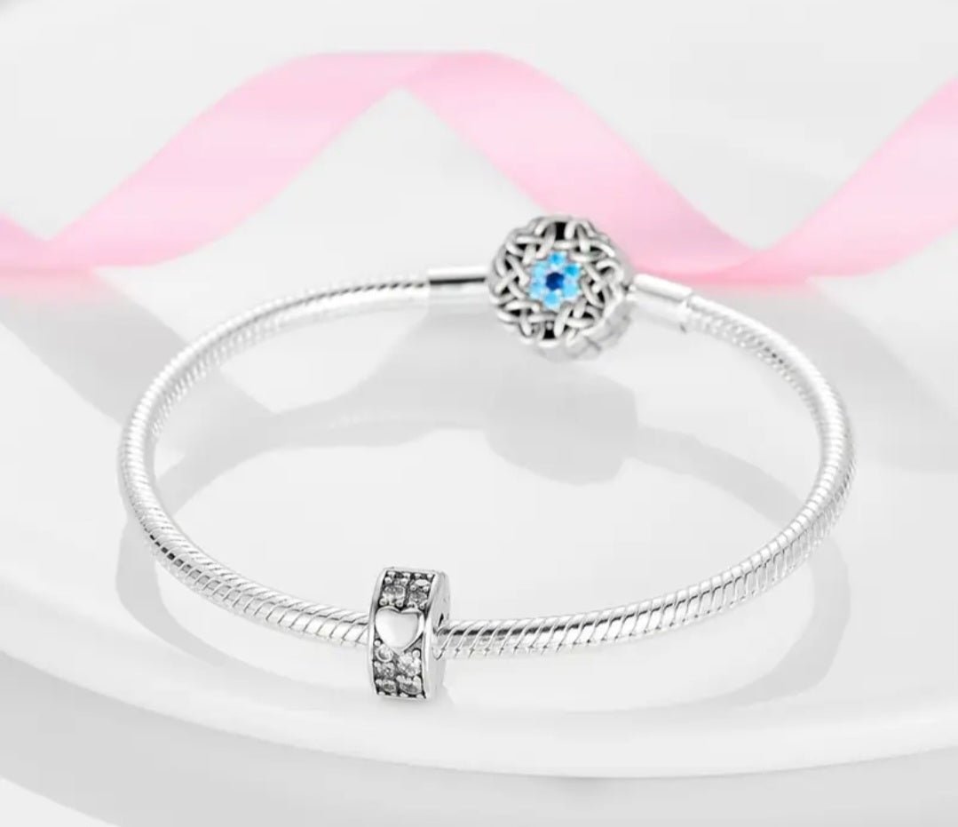 Sterling Silver Sparkling Heart Clip Stopper Charm - Enchanting Charms