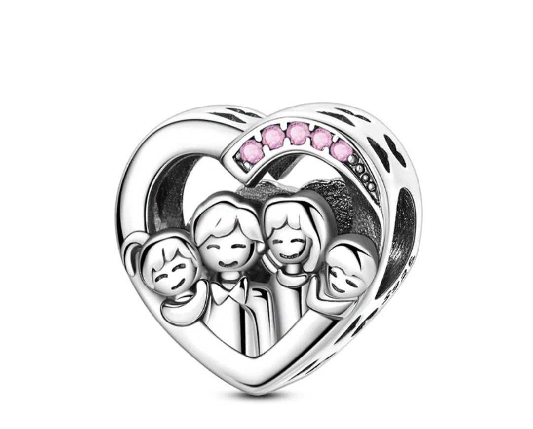 Sterling Silver Sparkling Heart Family Charm - Enchanting Charms