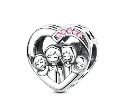 Sterling Silver Sparkling Heart Family Charm - Enchanting Charms