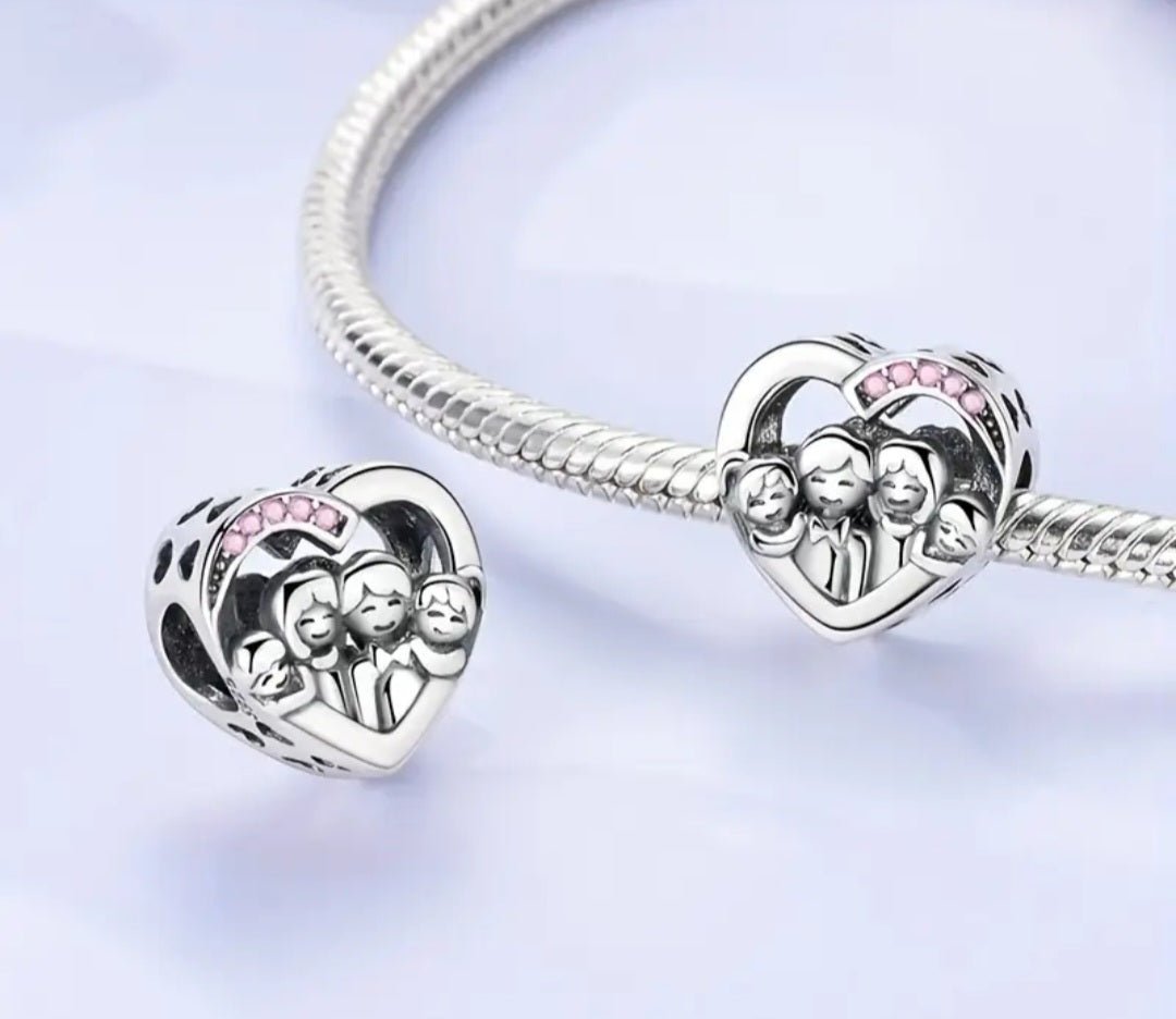 Sterling Silver Sparkling Heart Family Charm - Enchanting Charms