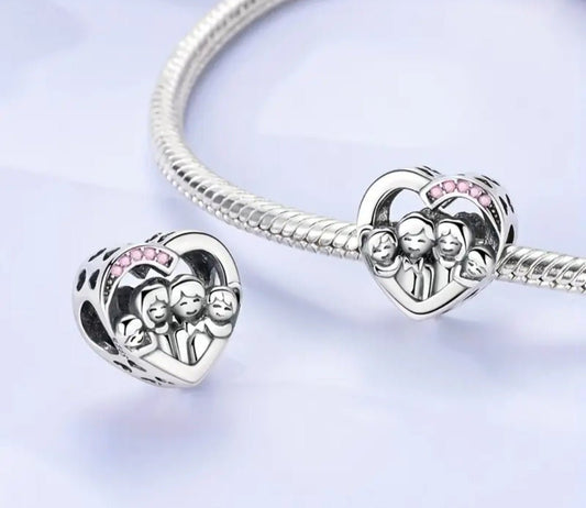 Sterling Silver Sparkling Heart Family Charm - Enchanting Charms
