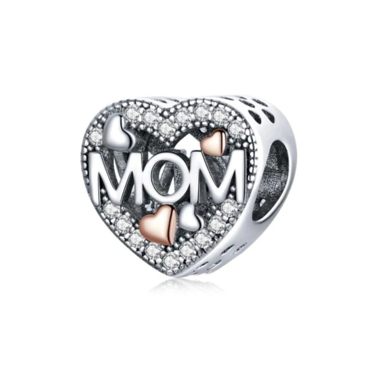 Sterling Silver Sparkling Heart Mom Charm - Enchanting Charms