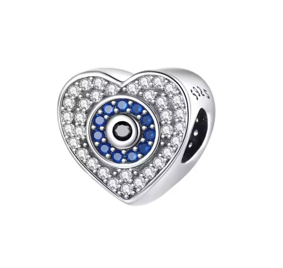 Sterling Silver Sparkling Heart Protective Evil Charm - Enchanting Charms