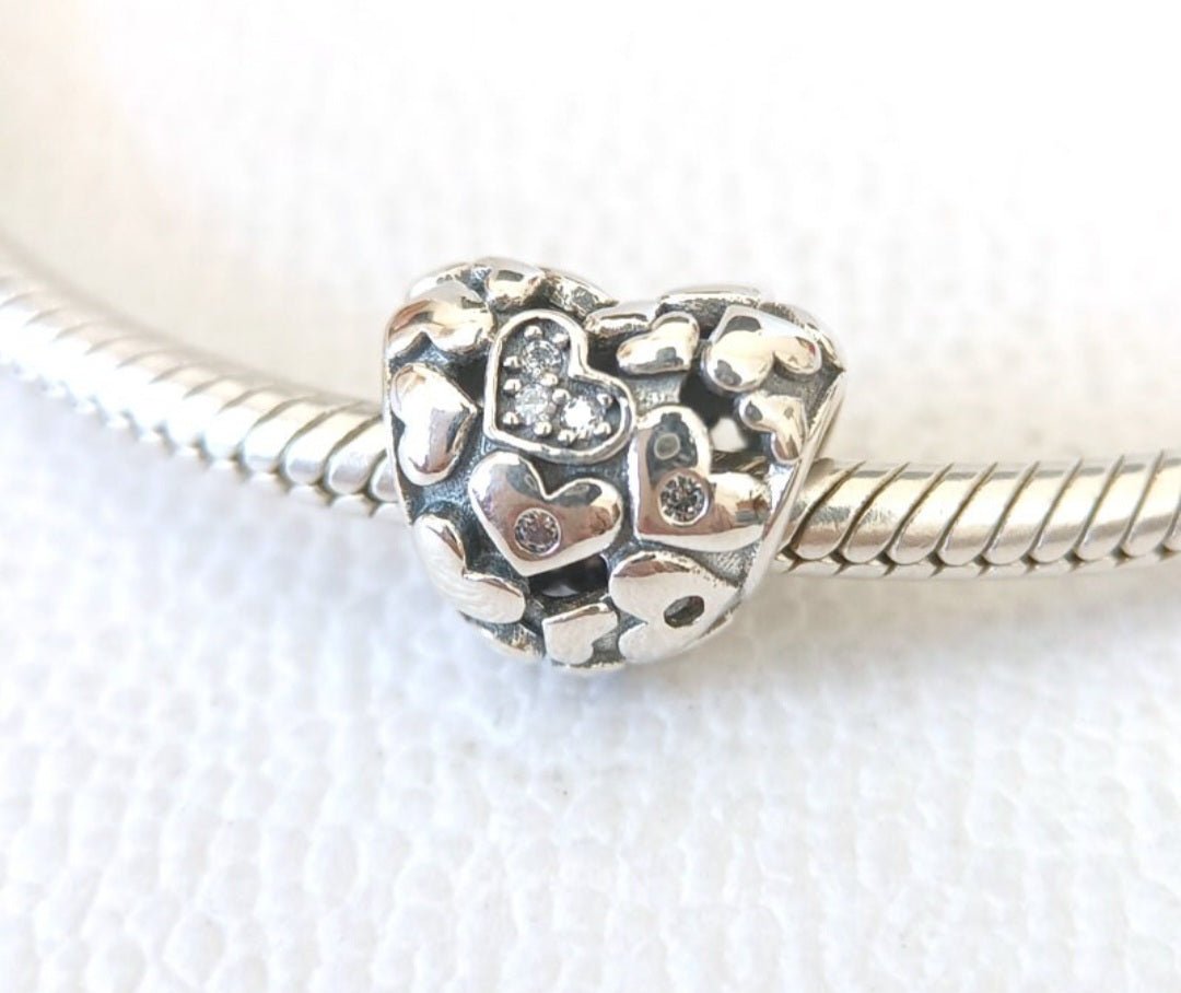 Sterling Silver Sparkling Hearts Charm - Enchanting Charms