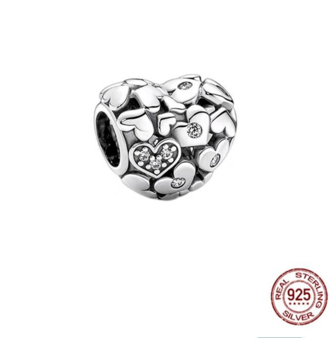 Sterling Silver Sparkling Hearts Charm - Enchanting Charms
