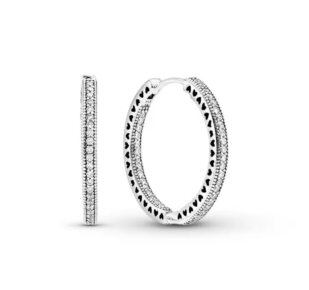 Sterling Silver Sparkling Hearts Hoop Earrings - Enchanting Charms