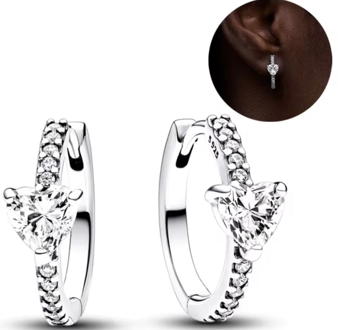 Sterling Silver Sparkling Hearts Hoop Earrings - Enchanting Charms