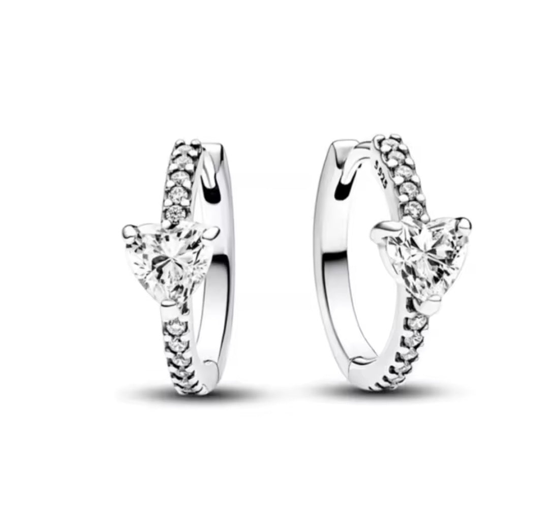 Sterling Silver Sparkling Hearts Hoop Earrings - Enchanting Charms