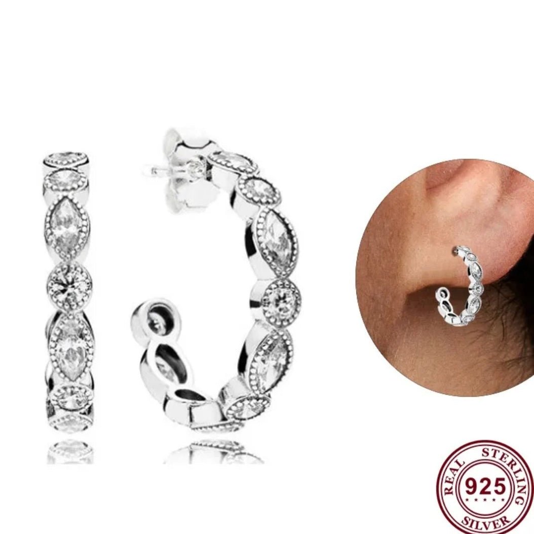 Sterling Silver Sparkling Hoop Earrings - Enchanting Charms