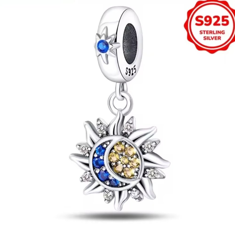 Sterling Silver Sparkling Moon And Sun Charm - Enchanting Charms