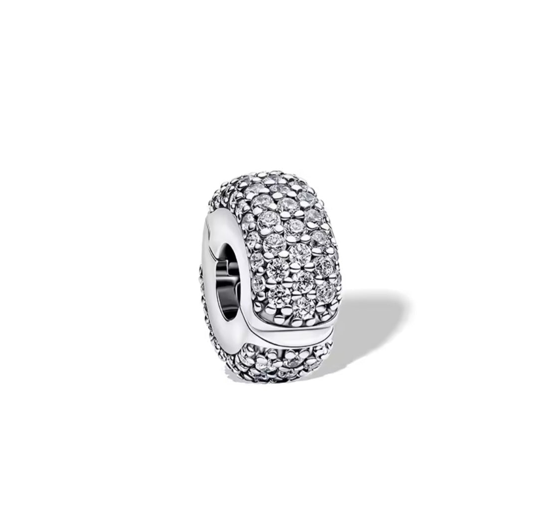 Sterling Silver Sparkling Pavé Clip Stopper Charm - Enchanting Charms