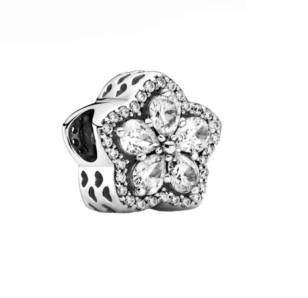 Sterling Silver Sparkling Pave Snowflake Charm - Enchanting Charms
