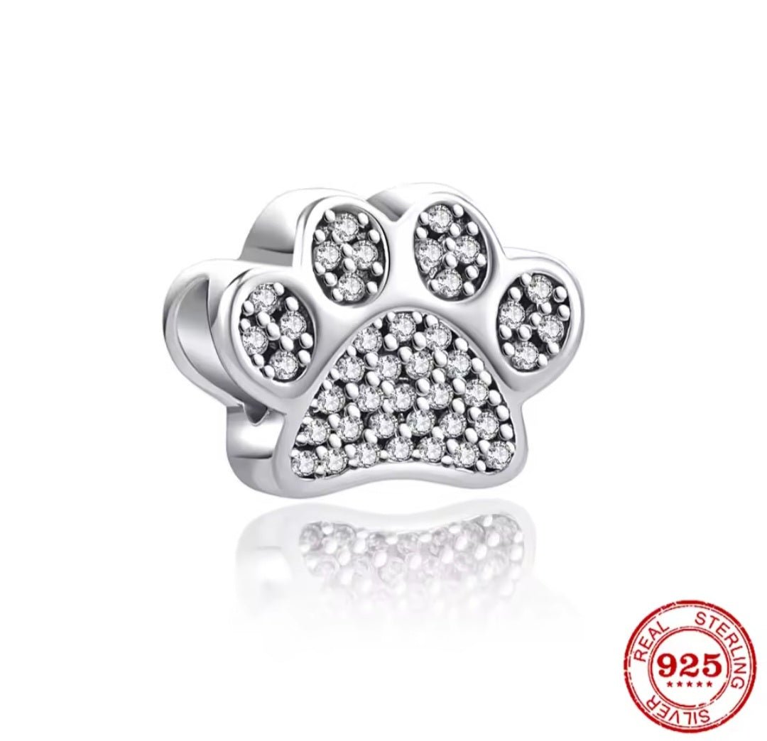 Sterling Silver Sparkling Paw Print Charm - Enchanting Charms