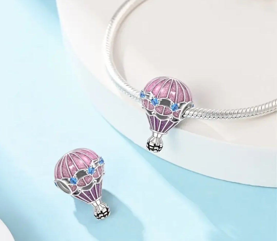 Sterling Silver Sparkling Pink Airballoon Charm - Enchanting Charms