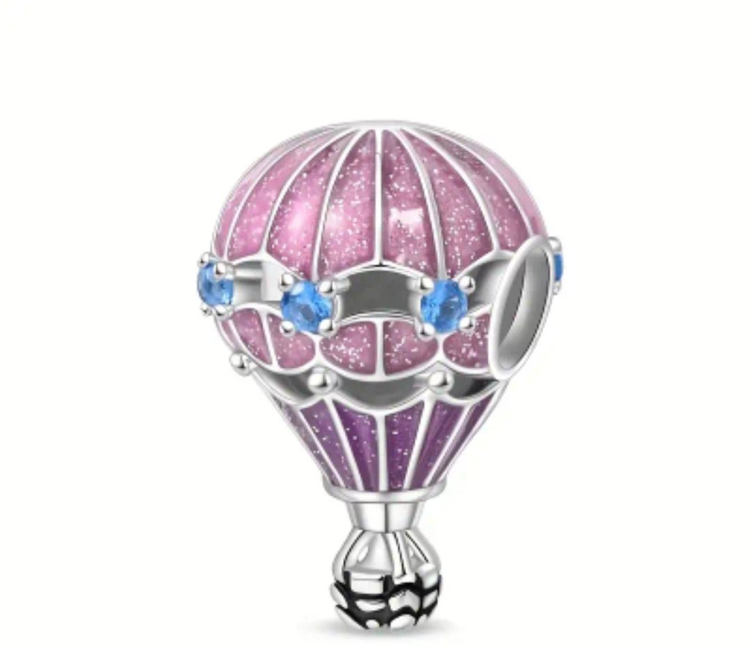 Sterling Silver Sparkling Pink Airballoon Charm - Enchanting Charms