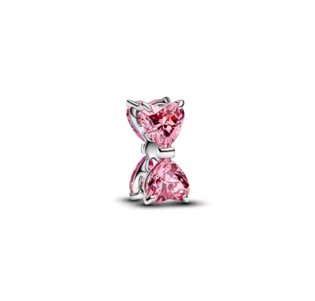 Sterling Silver Sparkling Pink Bow 🎀 Charm - Enchanting Charms