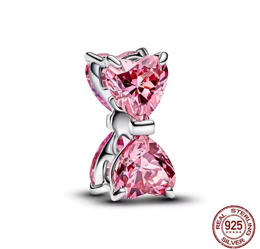 Sterling Silver Sparkling Pink Bow Charm - Enchanting Charms