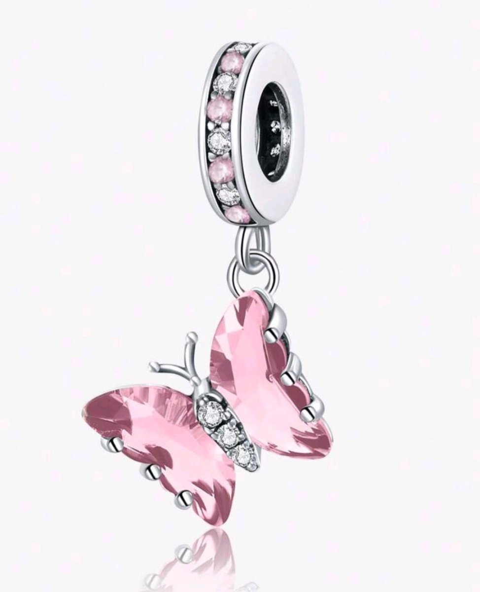 Sterling Silver Sparkling Pink Butterfly Charm - Enchanting Charms