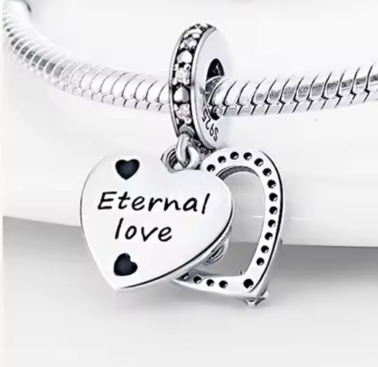 Sterling Silver Sparkling Pink Eternal Love Heart Charm - Enchanting Charms