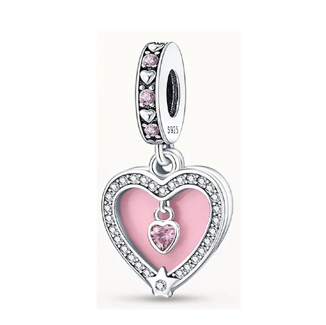 Sterling Silver Sparkling Pink Eternal Love Heart Charm - Enchanting Charms