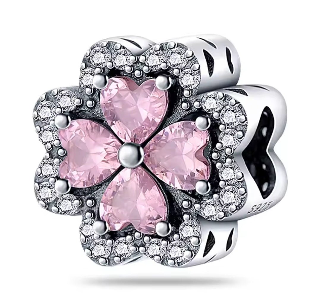 Sterling Silver Sparkling Pink Flower Charm 🌸 - Enchanting Charms
