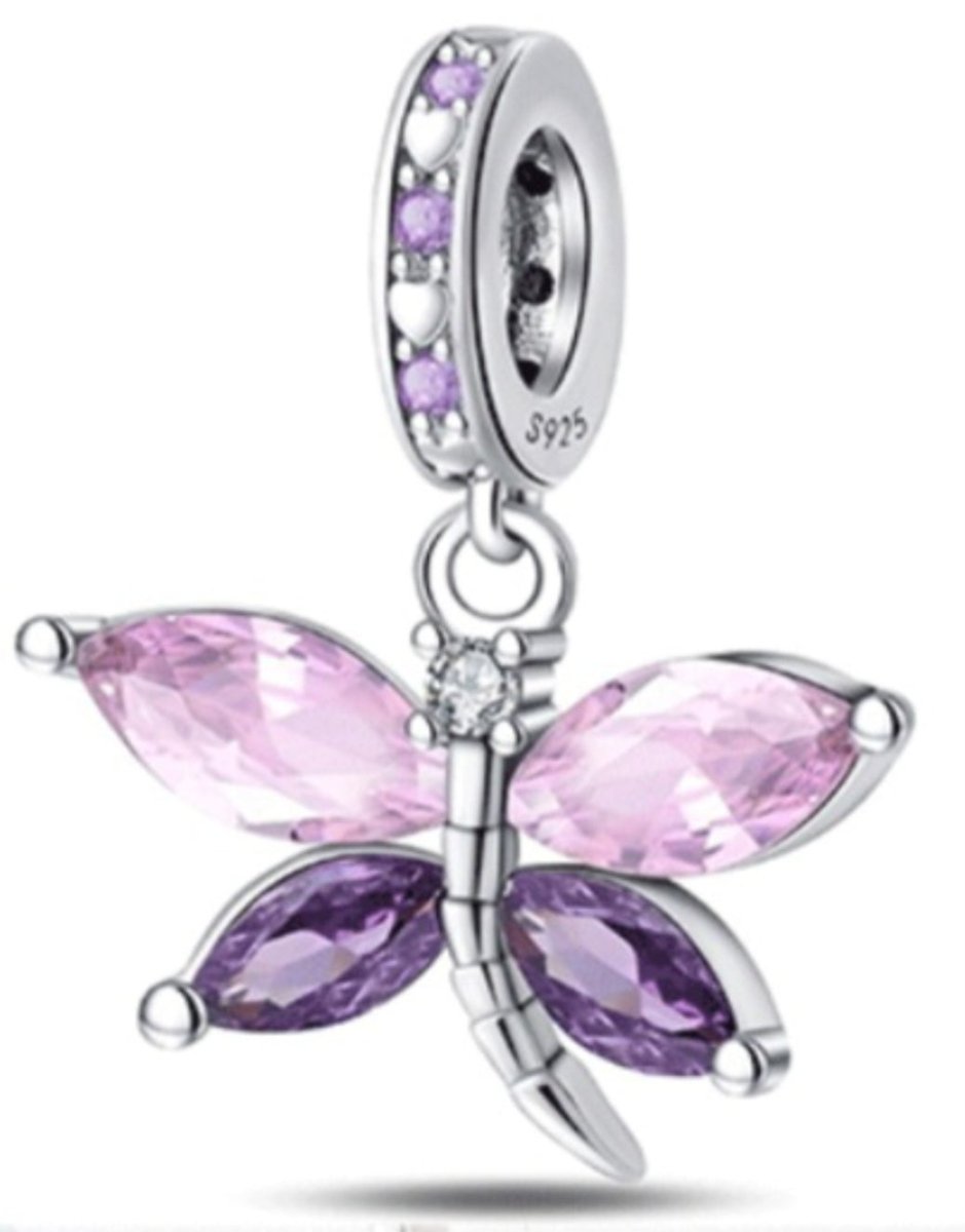 Sterling Silver Sparkling Pink & Purple Butterfly Charm - Enchanting Charms