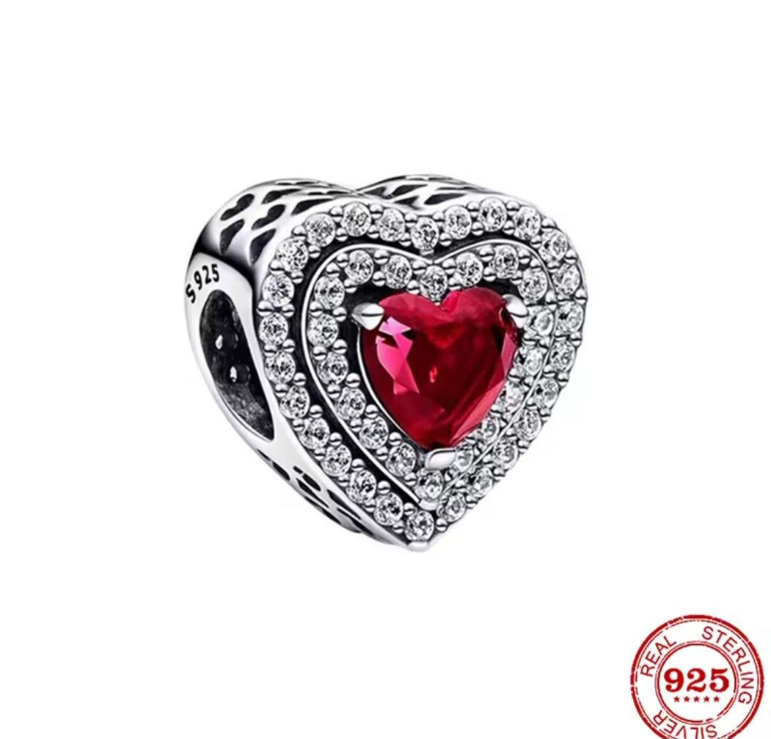 Sterling Silver Sparkling Red Heart Charm - Enchanting Charms
