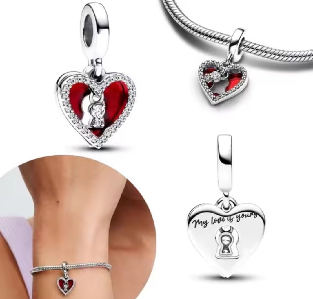 Sterling Silver Sparkling Red Heart My Love Is Yours Charm - Enchanting Charms