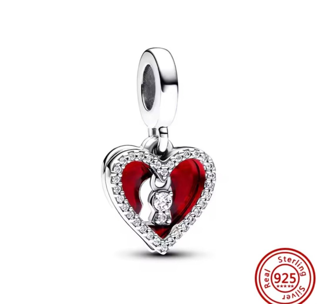 Sterling Silver Sparkling Red Heart My Love Is Yours Charm - Enchanting Charms
