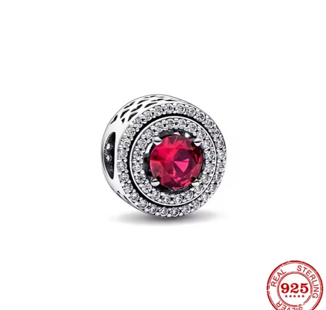 Sterling Silver Sparkling Red Levelled Round Charm - Enchanting Charms