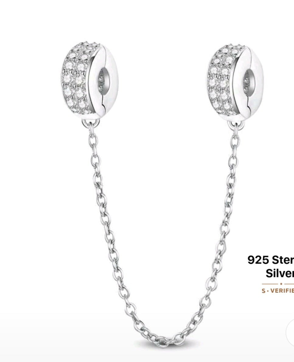 Sterling Silver Sparkling Safety Chain Charm - Enchanting Charms