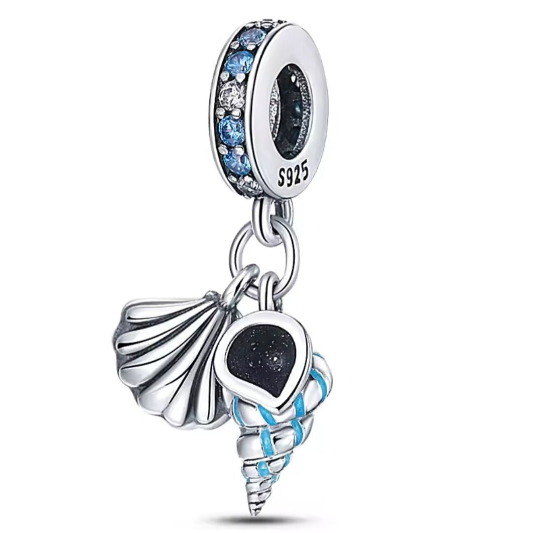 Sterling Silver Sparkling Sea Shells Charm - Enchanting Charms